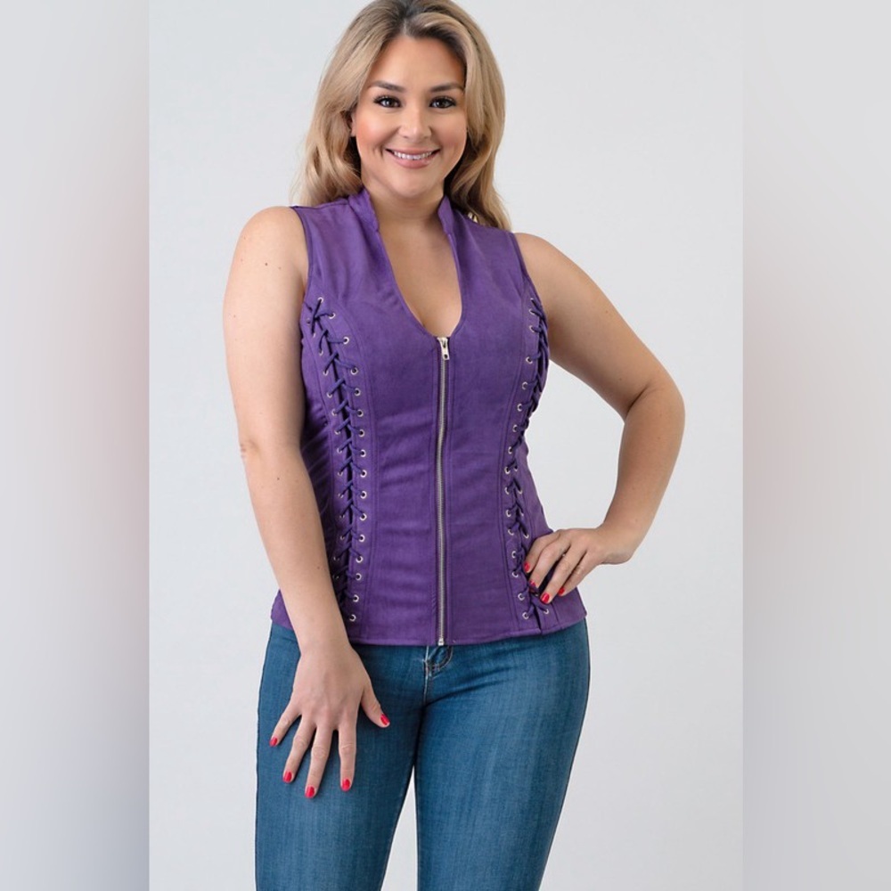 Lydia || NWT Suede Zip Corset Top (L) - Picture 4 of 15